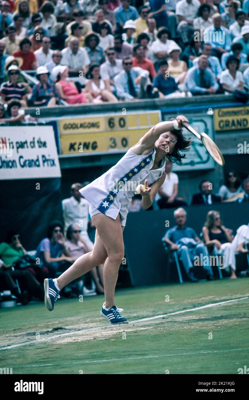 Billy Jean King bei den US Open Tennis 1975 Stockfoto