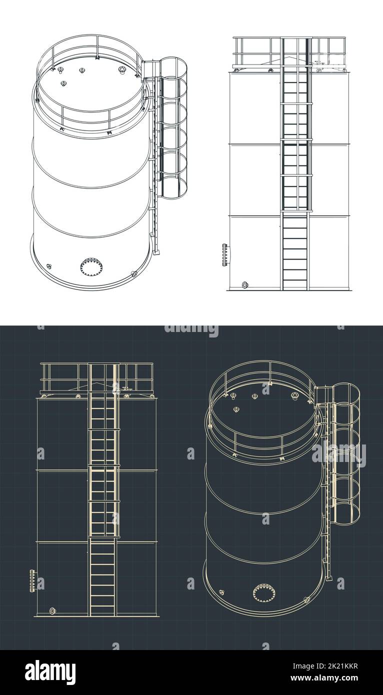 Stilisierte Vektordarstellung der Zeichnungen des Vorratsbehälters Stock Vektor