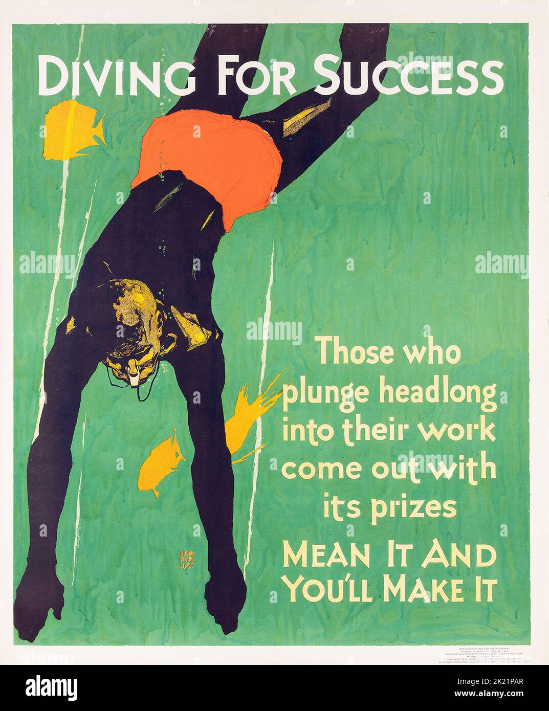 Willard Frederic Elmes Diving for Success Motivationales Poster Stockfoto