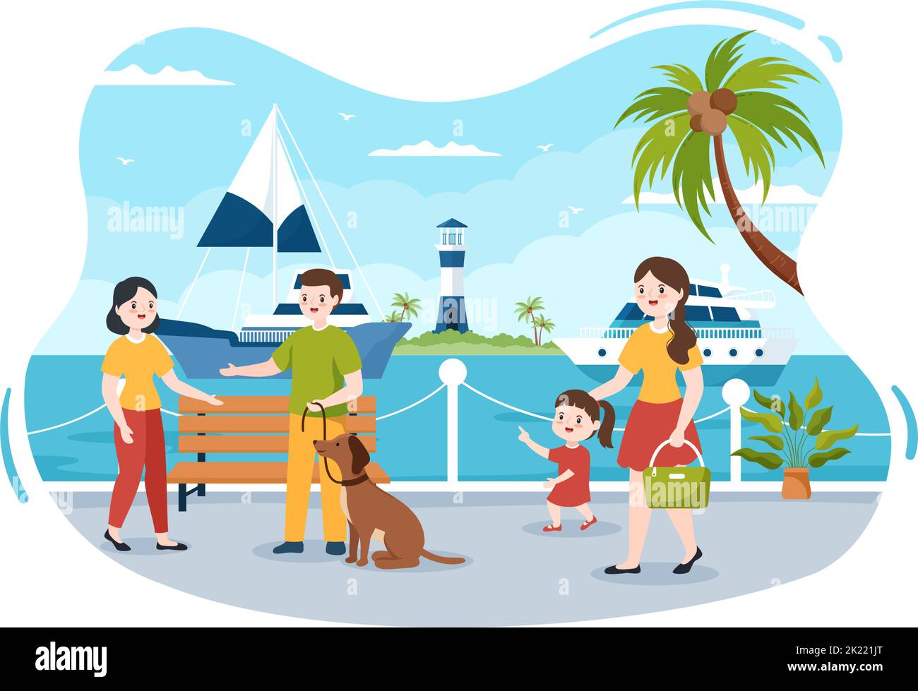 Yachten Vorlage Handgezeichnete Cartoon flache Illustration mit Menschen Tanzen, Sonnenbaden, Cocktails trinken und entspannen auf der Kreuzfahrt-Yacht am Ozean Stock Vektor