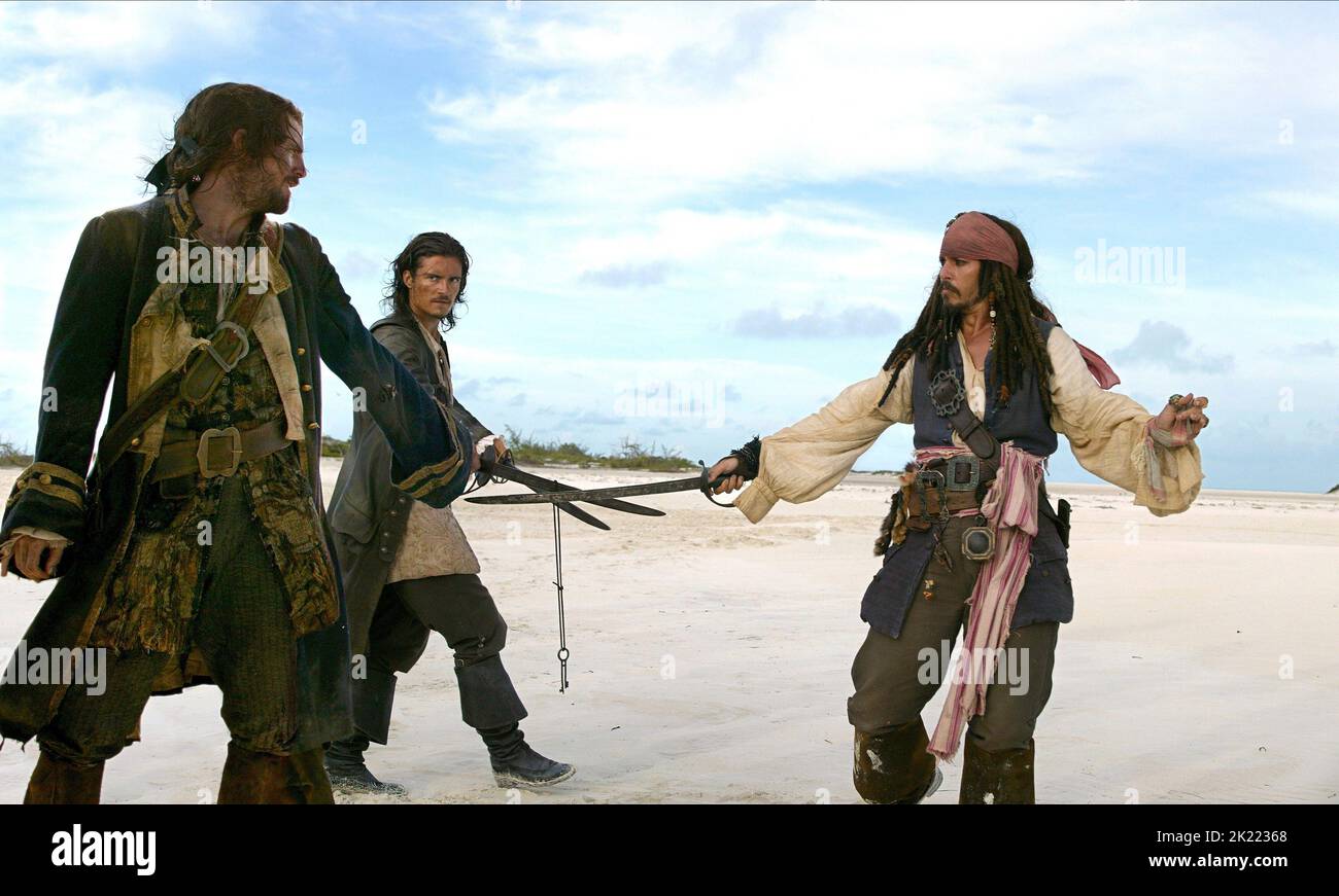 JACK DAVENPORT, Orlando Bloom, Johnny Depp, PIRATEN DER KARIBISCHEN MEERE: Dead Man's Chest, 2006 Stockfoto