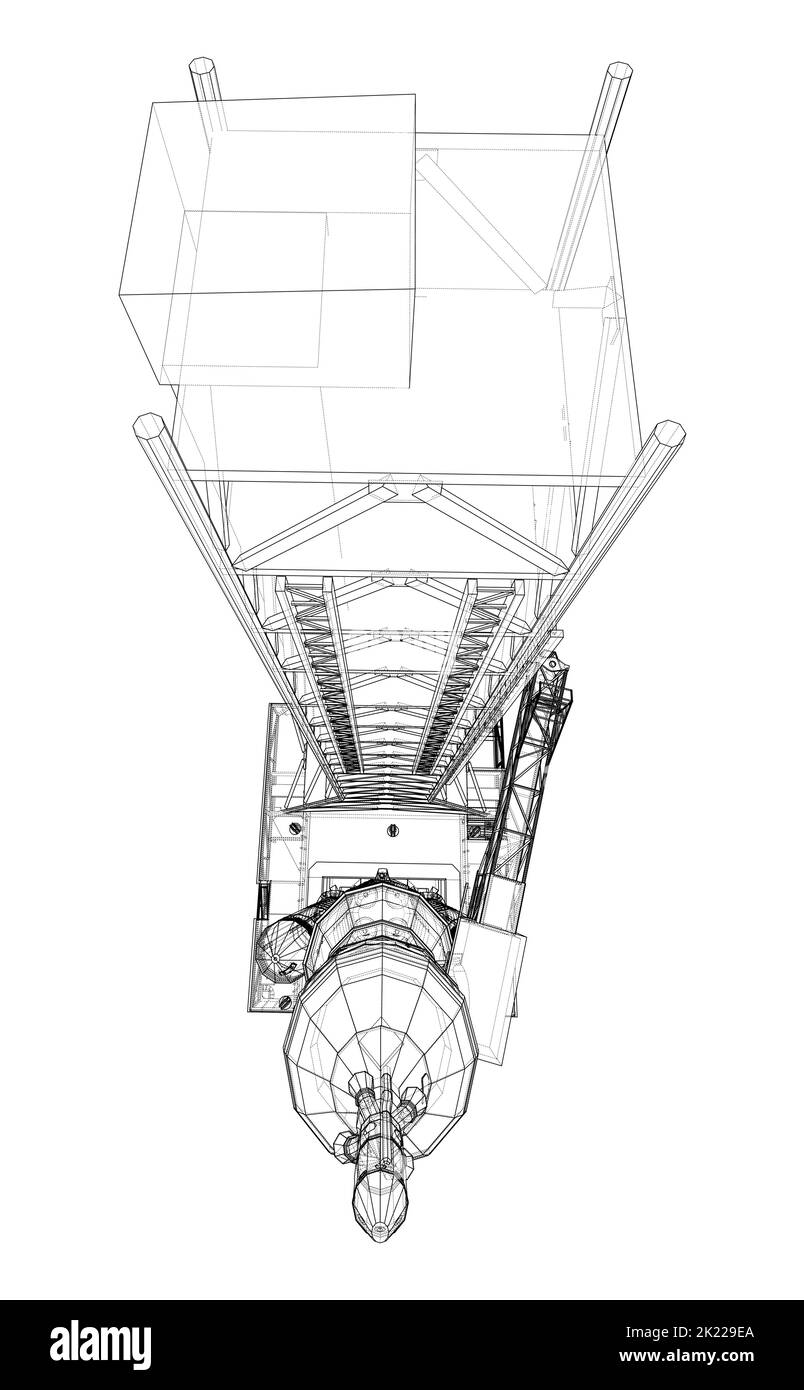 Space Rocket auf der Startrampe. Vektorrendering von 3D Stock Vektor