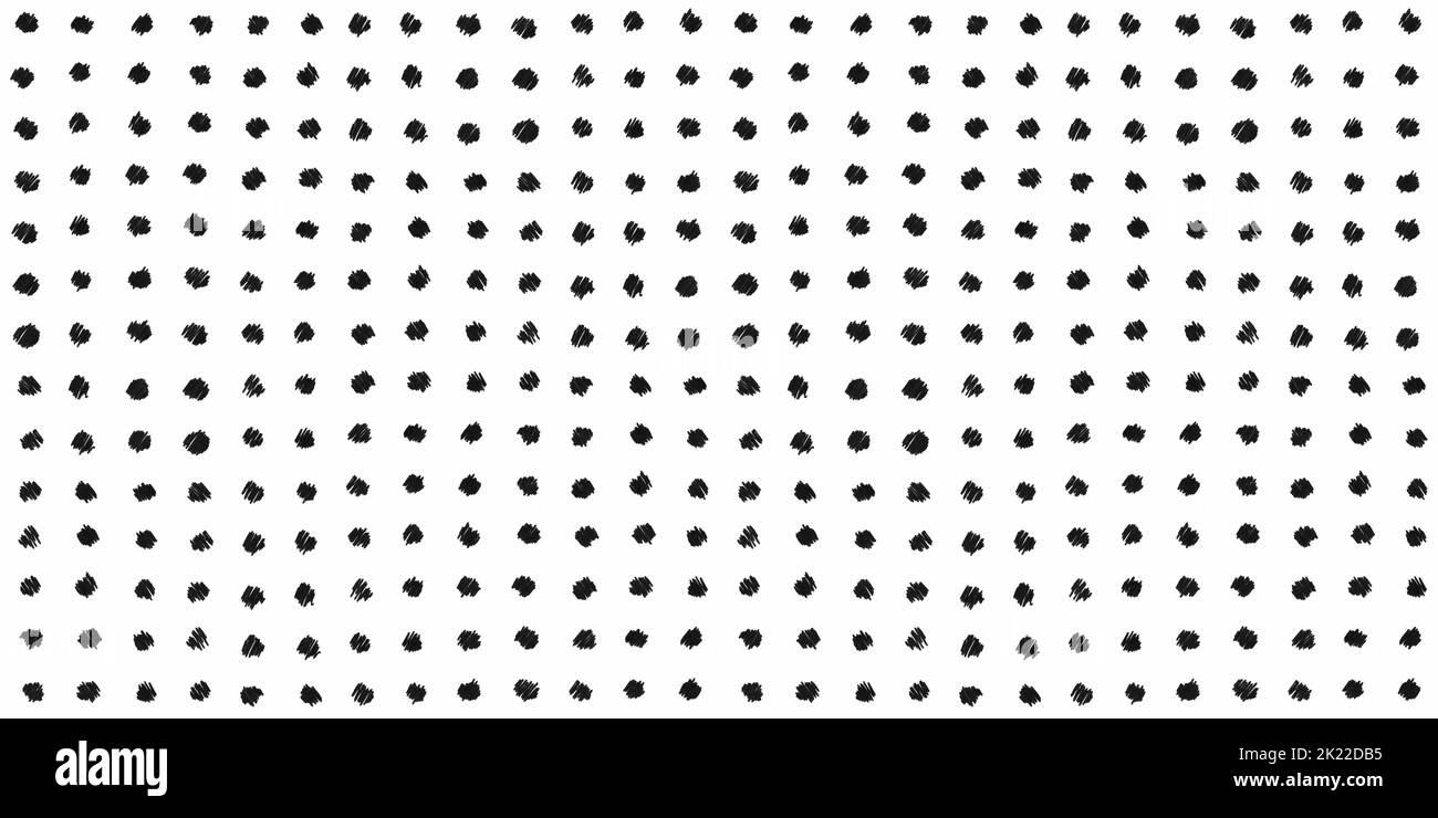 Nahtloses, handgezeichnetes Polka-Dot-Muster. Kachelbar Hipster Stift und Tinte feine Linie Freihand Doodle Polkadots Hintergrundtextur für Tapete, Verpackung oder Stockfoto