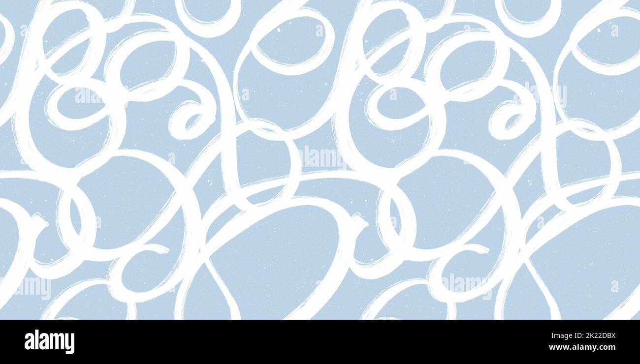 Seamless Freestyle Handgezeichnete malerische Pinselstreicheln modernes abstraktes Graffiti Scribble Doodle-Muster in hellblau und weiß. Baby Boy nautisches Thema Stockfoto