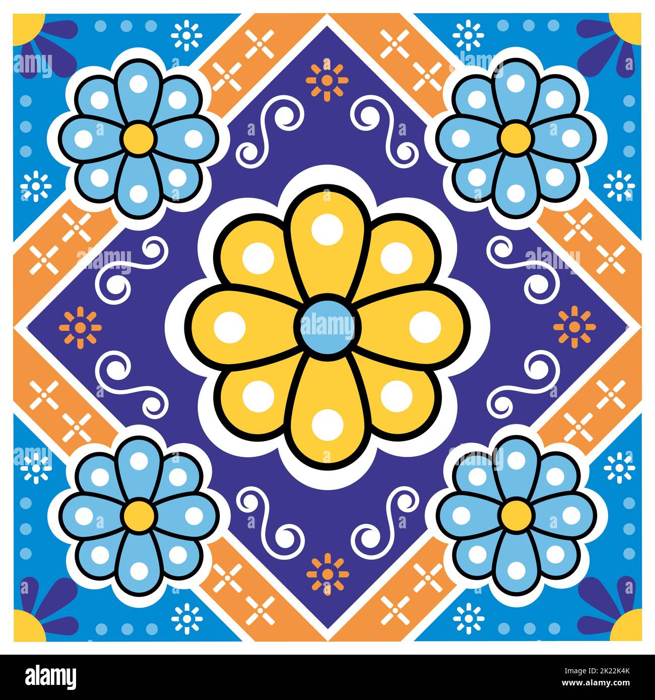 Nahtlose Vektorgrafik mit floralen Kacheln, inspiriert von der Volkskunst aus Mexiko - einzelnes talavera-Design, perfekt für Tapeten, Textilien oder Stoffdrucke Stock Vektor