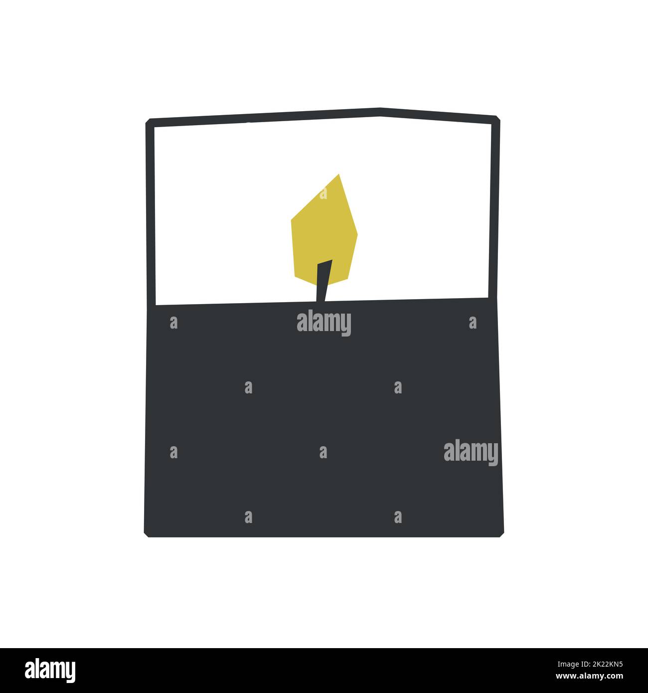 Vektor-isolierte, handgezeichnete Illustration. Schwarze Wachs- oder Sojakerze in Glas-Kerzenhalter hat gelbe Flamme. Vereinfachte geometrische flache Form, skandinavisch Stock Vektor