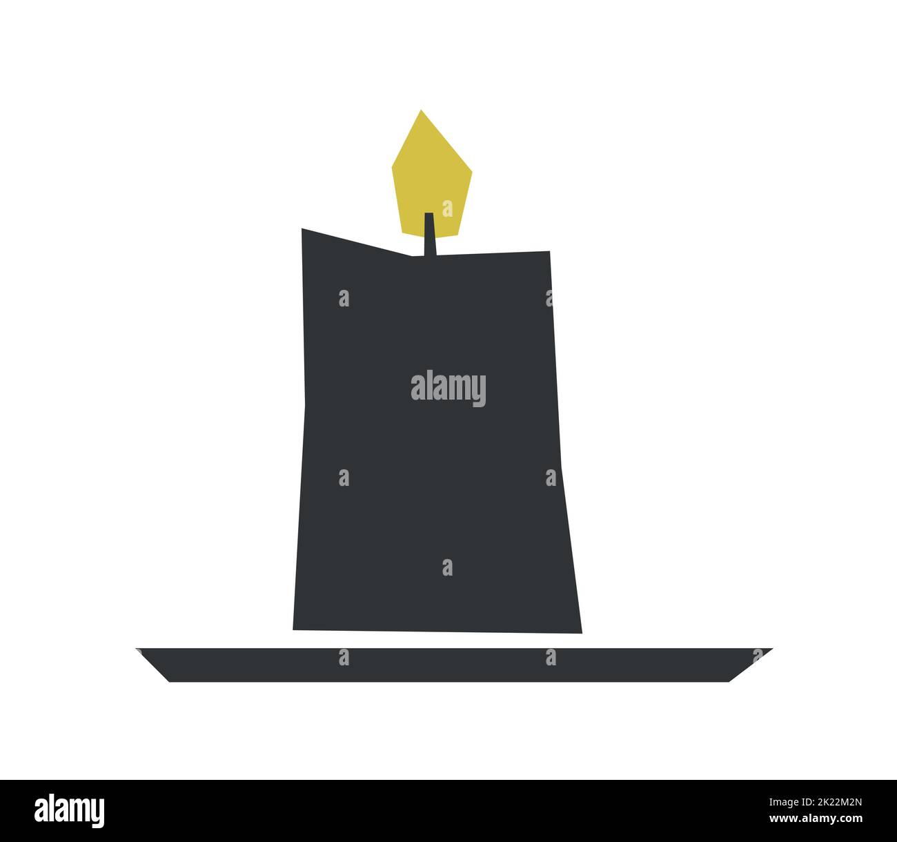 Vektor isoliert flach von Hand gezeichnet Weihnachten Illustration. Schwarze wachsdicke Kerze mit gelber Flamme auf Teller. Vereinfachte, minimalistische Form, skandinavisch Stock Vektor
