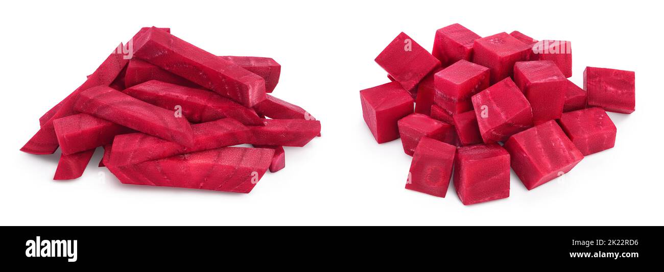 Rote Beete auf weißem Hintergrund isolierte Scheiben mit voller Schärfentiefe Stockfoto
