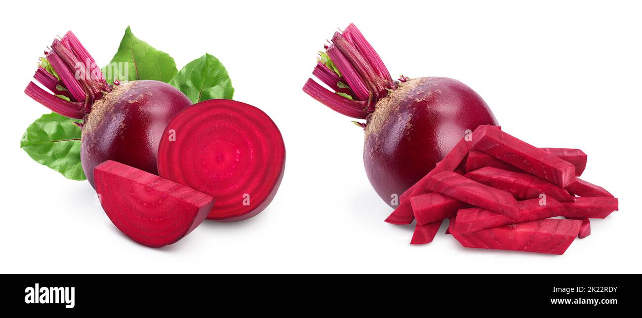 Rote Beete auf weißem Hintergrund isoliert mit voller Schärfentiefe Stockfoto