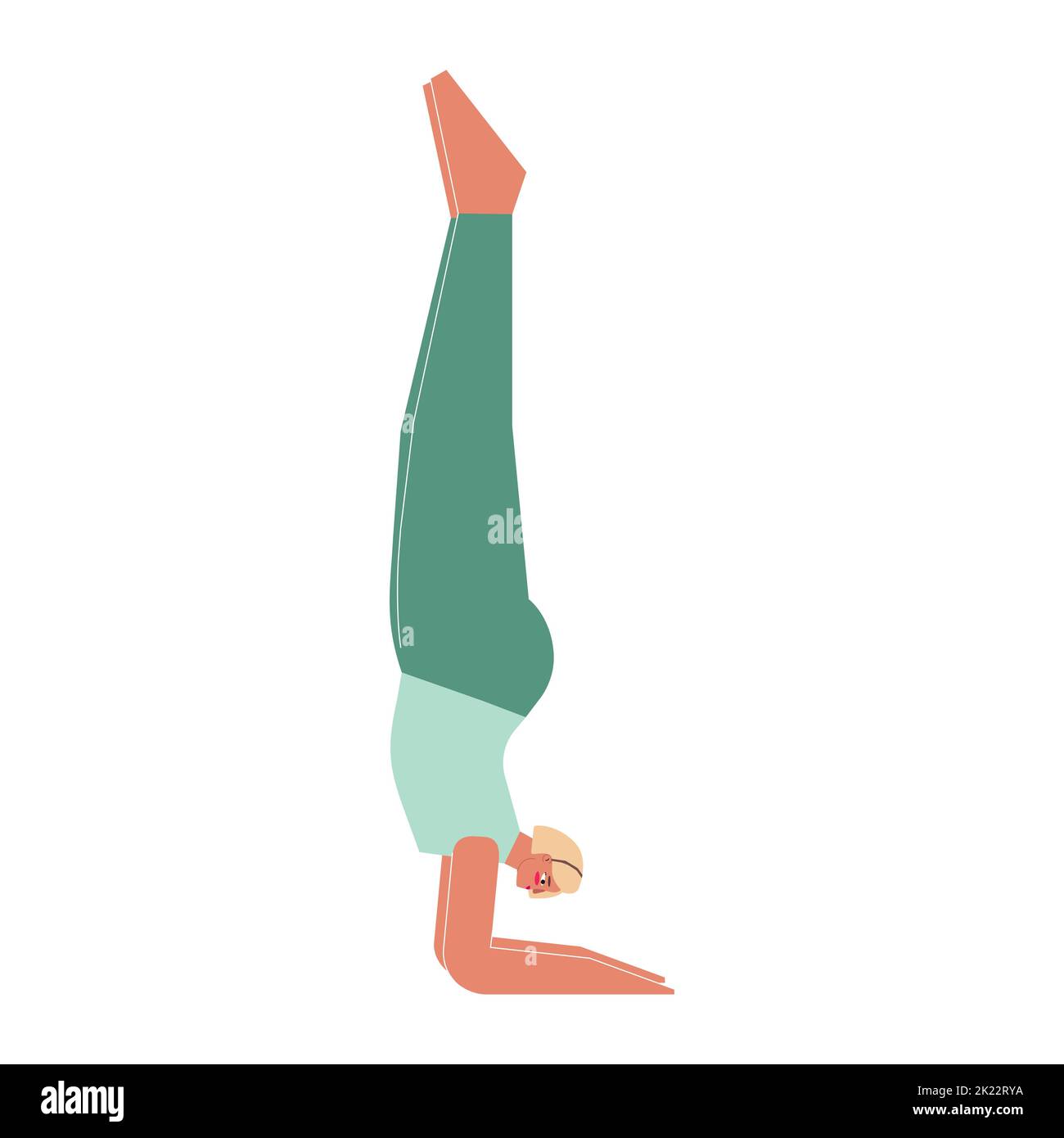 Vektor-isolierte Illustration mit flachem weiblichen Charakter. Die sportliche Frau lernt beim Yoga-Kurs die Haltung. Fitness-Übung - Unterarmständer Stock Vektor