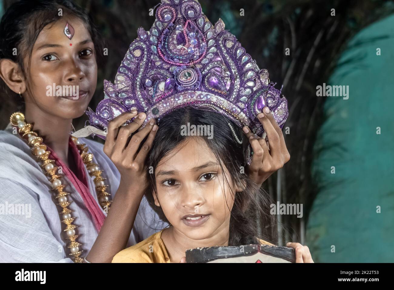 Der wahre Geist von Puja - das Fotoshooting für ungeliebtes unterprivilegiertes Kind. Stockfoto