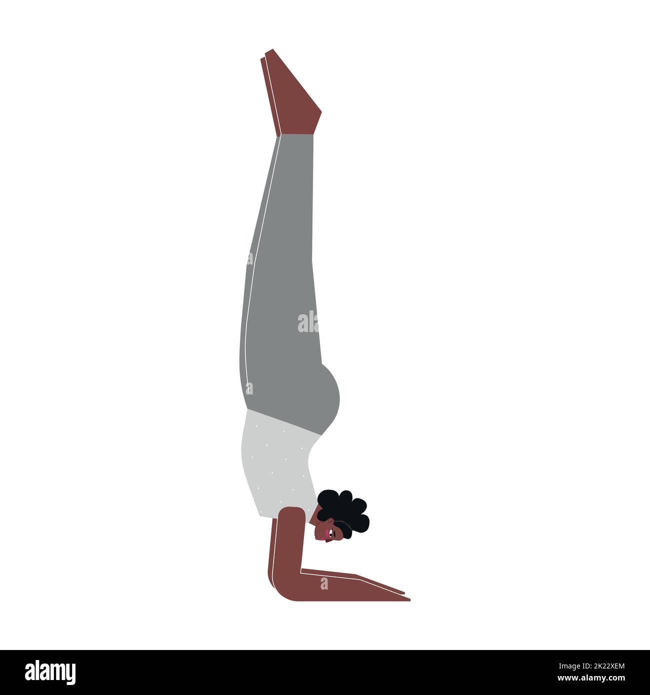Vektor-isolierte Illustration mit flachem weiblichen Charakter. Sportliche afroamerikanerin; Frau lernt Haltung im Yoga-Kurs. Fitness-Übung - Unterarm Sta Stock Vektor
