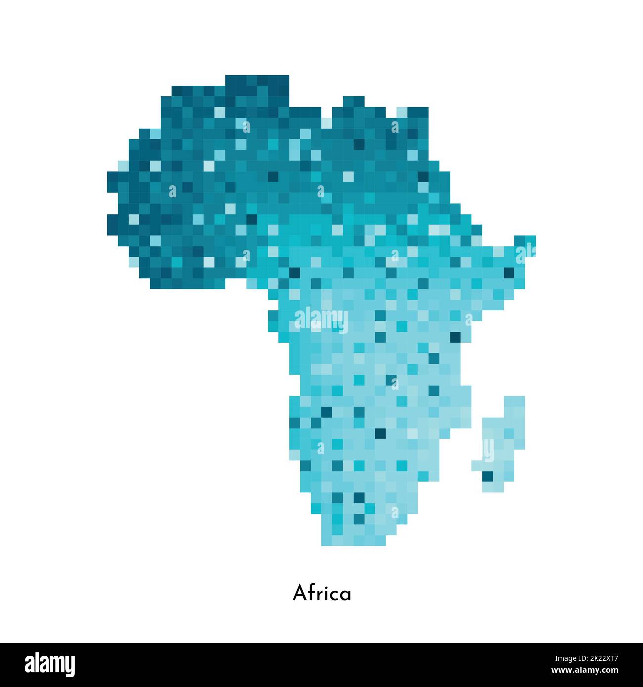 Vektor isolierte geometrische Illustration mit vereinfachter eisblauer Silhouette der Afrika-Kontinent-Karte. Pixel-Art-Stil für NFT-Vorlage. Gepunktetes Logo mit Stock Vektor
