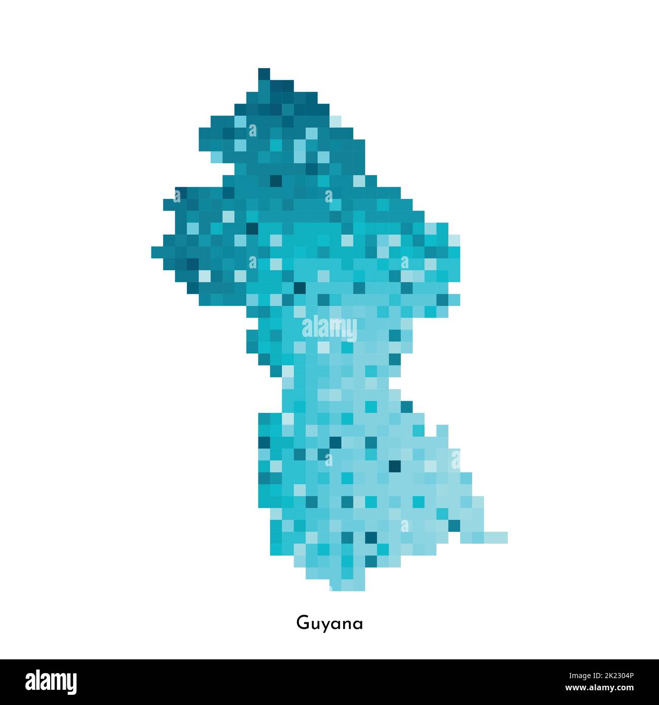 Guyana; Karte; Pixel; Vektor; nft; Gepunktet; Fläche; Kunst; Atlas; Hintergrund; Hintergrund; blau; Karte; kalt; bunt; Konzept; Konfetti; Land; Design; Digi Stock Vektor