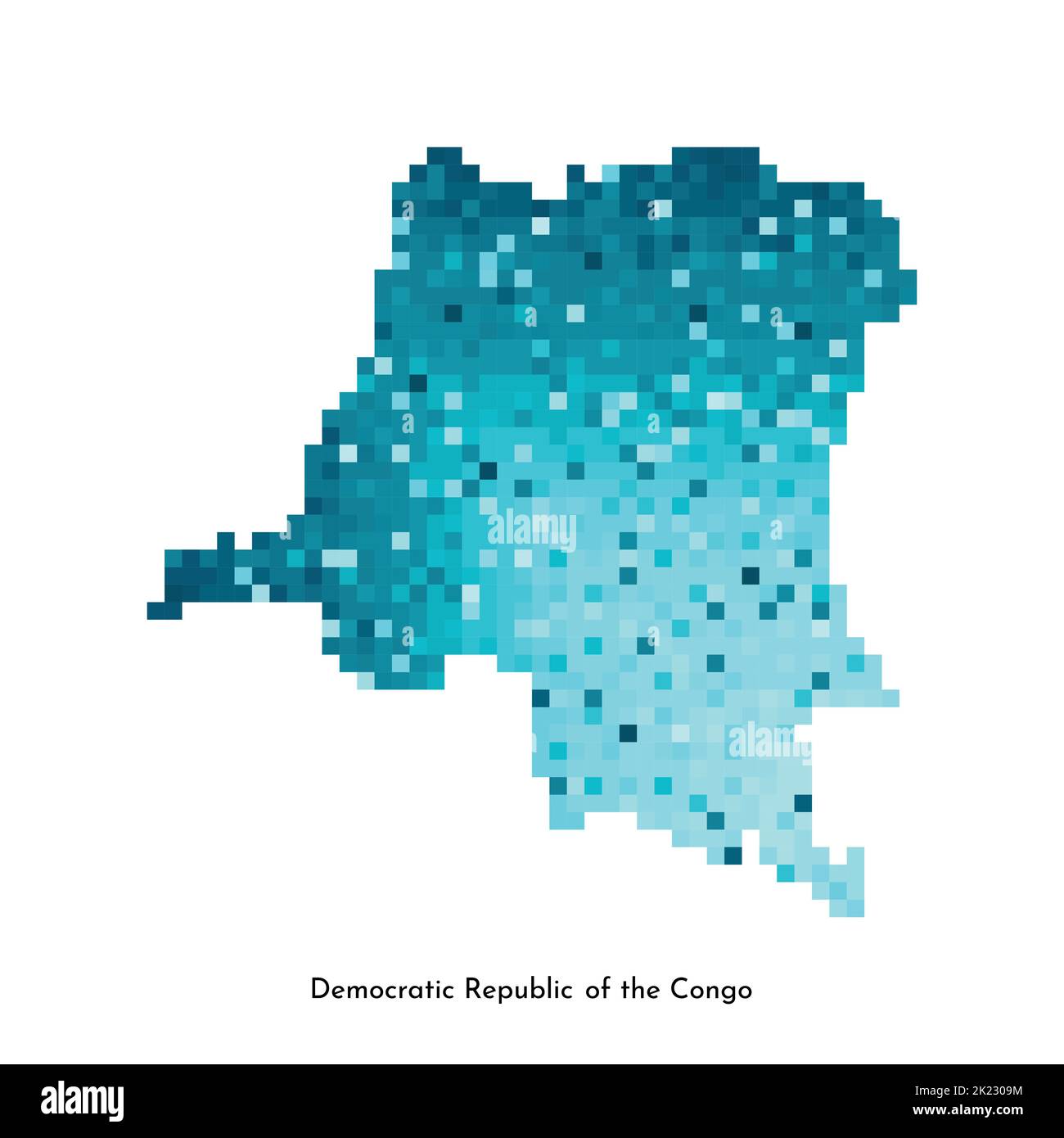 Vektor isolierte geometrische Illustration mit vereinfachter eisblauer Silhouette der Karte der Demokratischen Republik Kongo. Pixel-Art-Stil für NFT-Vorlage. Stock Vektor
