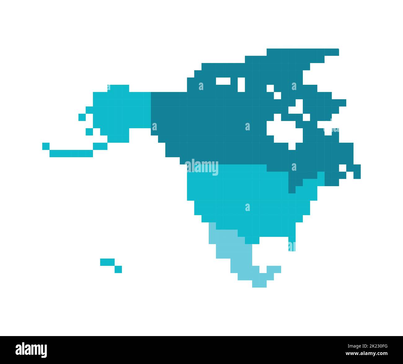 Vektor-isolierte Illustration. Vereinfachte politische Karte der Staaten von Nordamerika (Kanada, USA, Mexiko). Bunte blaue Formen im Pixel-Stil sind verlockend Stock Vektor