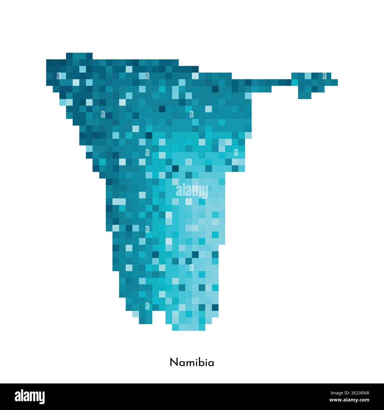 Vektor isolierte geometrische Illustration mit einfacher eisblauer Form der Namibia Karte. Pixel-Art-Stil für NFT-Vorlage. Gepunktetes Logo mit Verlaufsstruktur Stock Vektor