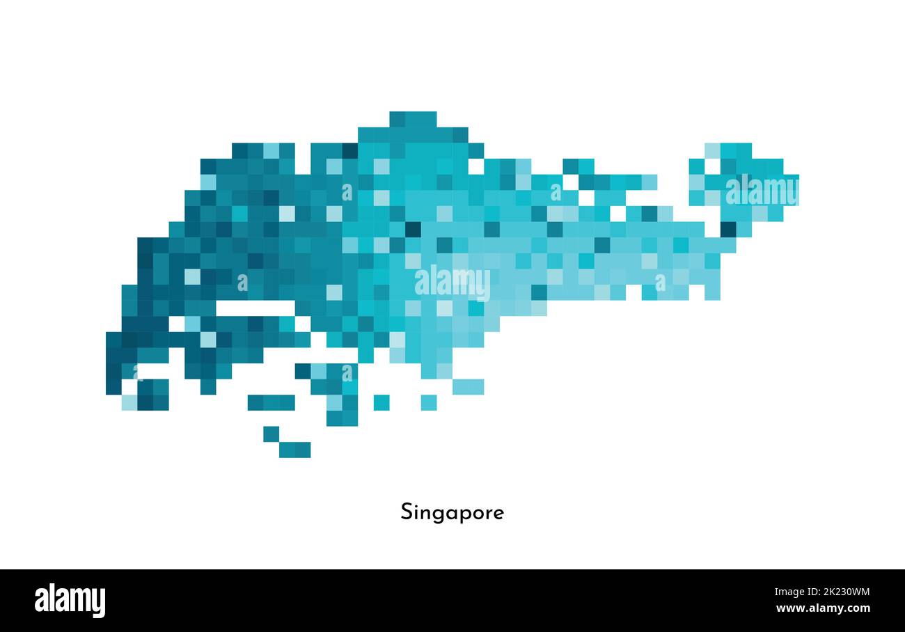 Vektor isolierte geometrische Illustration mit einfacher eisblauer Form der Singapur-Karte. Pixel-Art-Stil für NFT-Vorlage. Gepunktetes Logo mit verlaufener Textur Stock Vektor