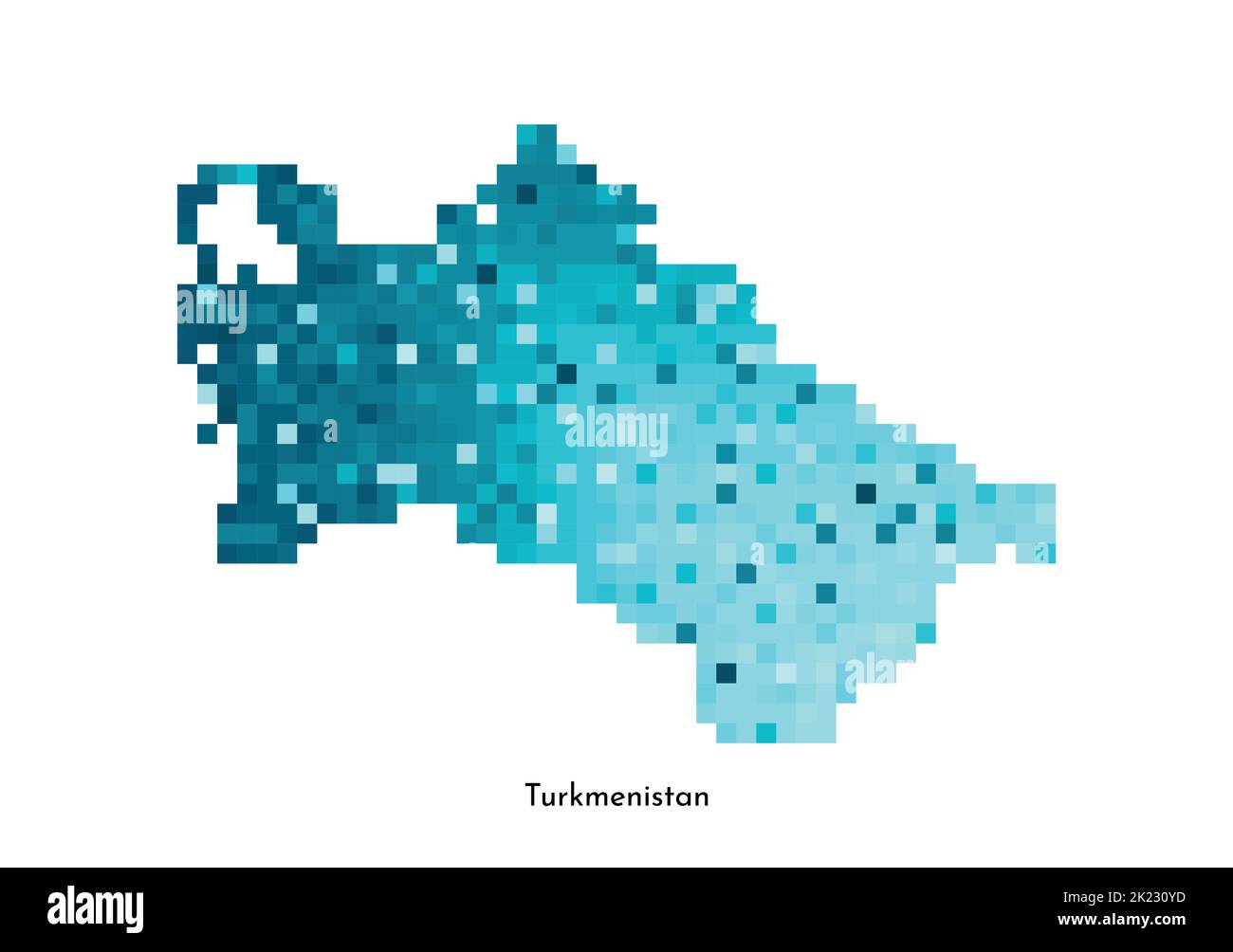 Vektor isolierte geometrische Illustration mit einfacher eisblauer Form der Turkmenistan Karte. Pixel-Art-Stil für NFT-Vorlage. Gepunktetes Logo mit Gradientenpunkt Stock Vektor