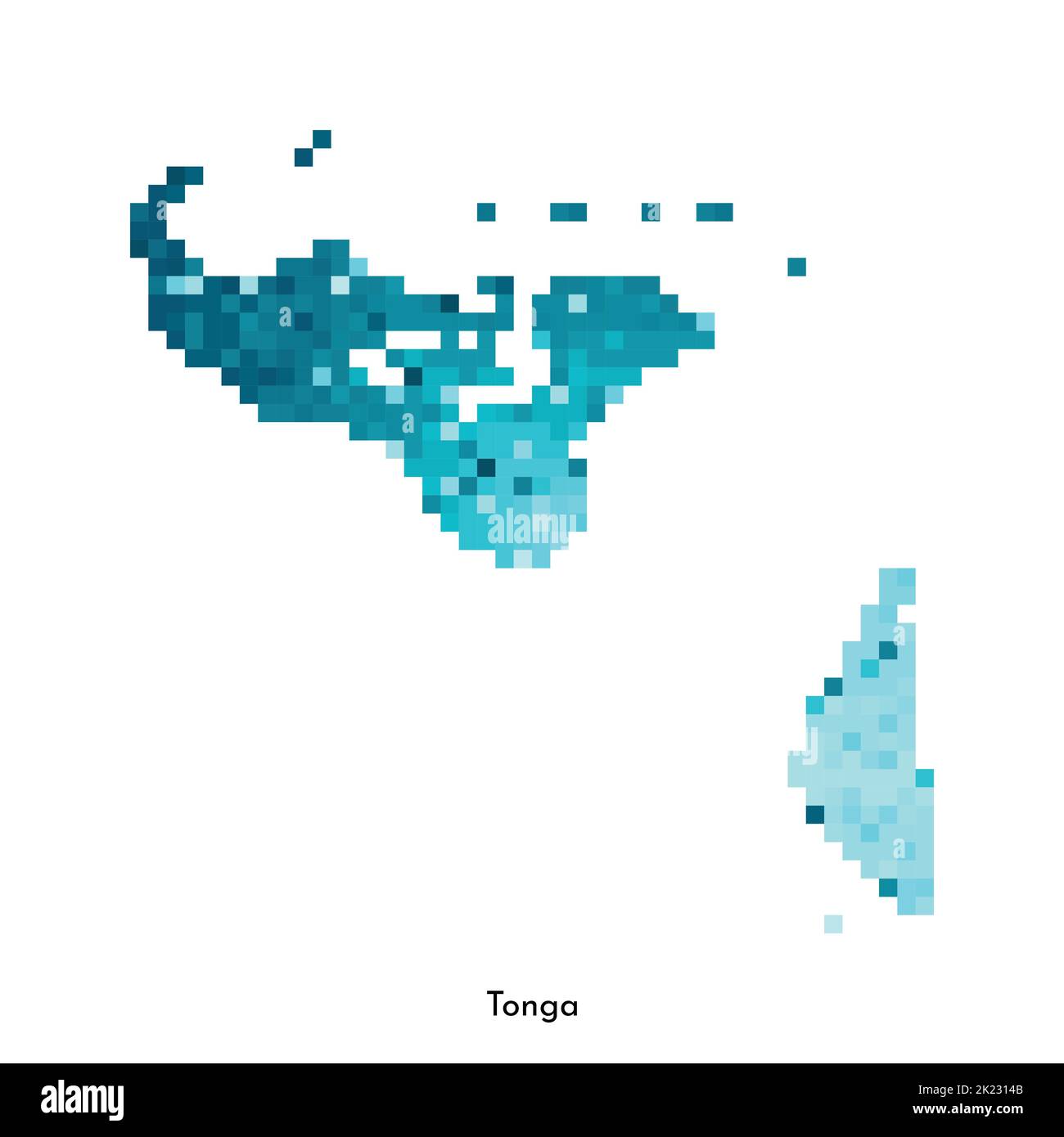 Vektor isolierte geometrische Illustration mit einfacher eisblauer Form der Tonga Karte. Pixel-Art-Stil für NFT-Vorlage. Gepunktetes Logo mit Verlaufsstruktur Stock Vektor