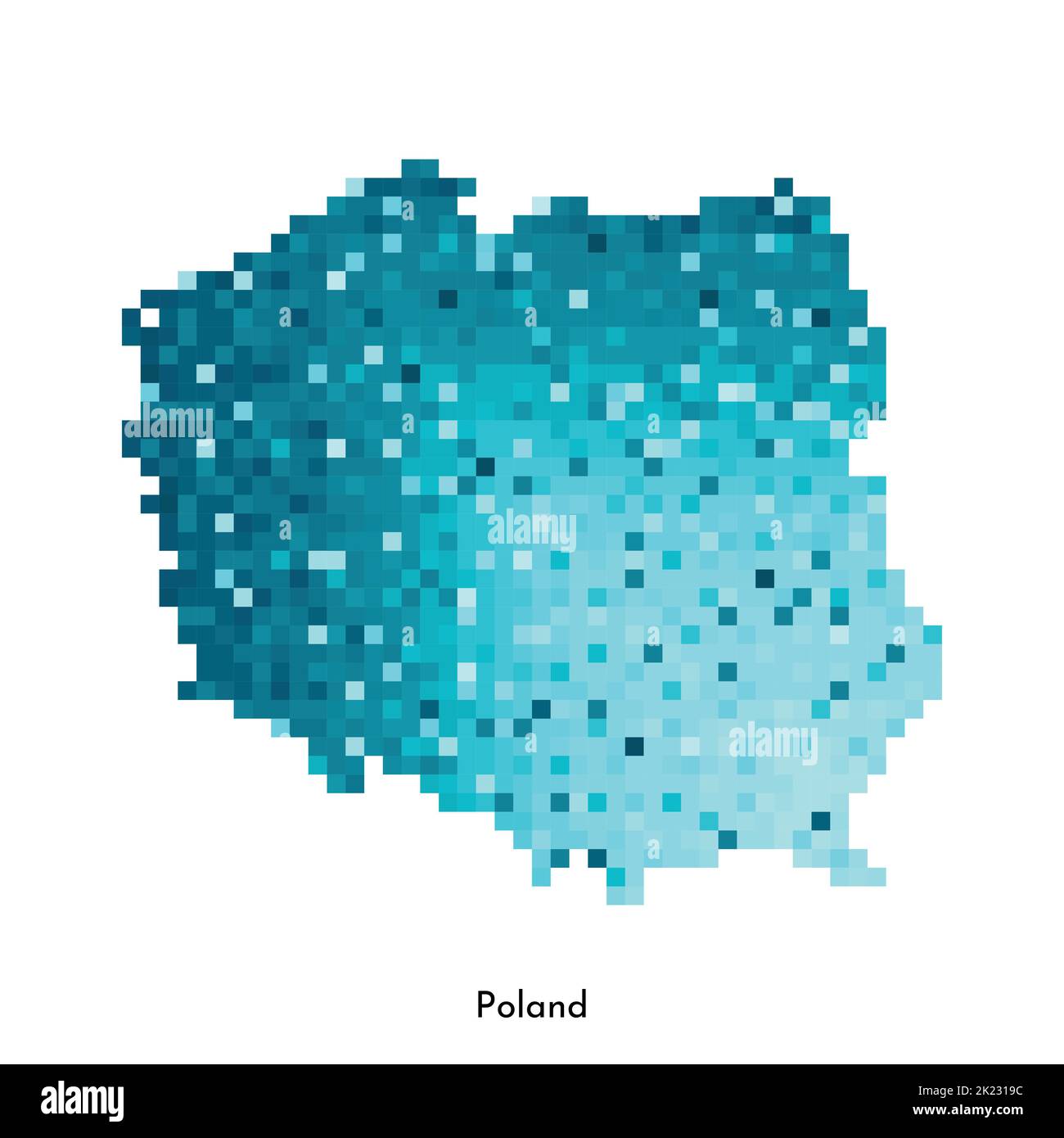 Vektor isolierte geometrische Illustration mit einfacher eisblauer Form der Polnischen Karte. Pixel-Art-Stil für NFT-Vorlage. Gepunktetes Logo mit Verlaufsstruktur f Stock Vektor