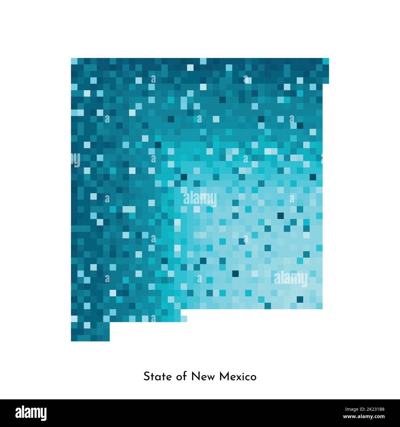 Vektor isolierte geometrische Illustration mit eisblauen Bereich der USA - State of New Mexico Karte. Pixel-Art-Stil für NFT-Vorlage. Einfaches buntes Logo mit Witz Stock Vektor