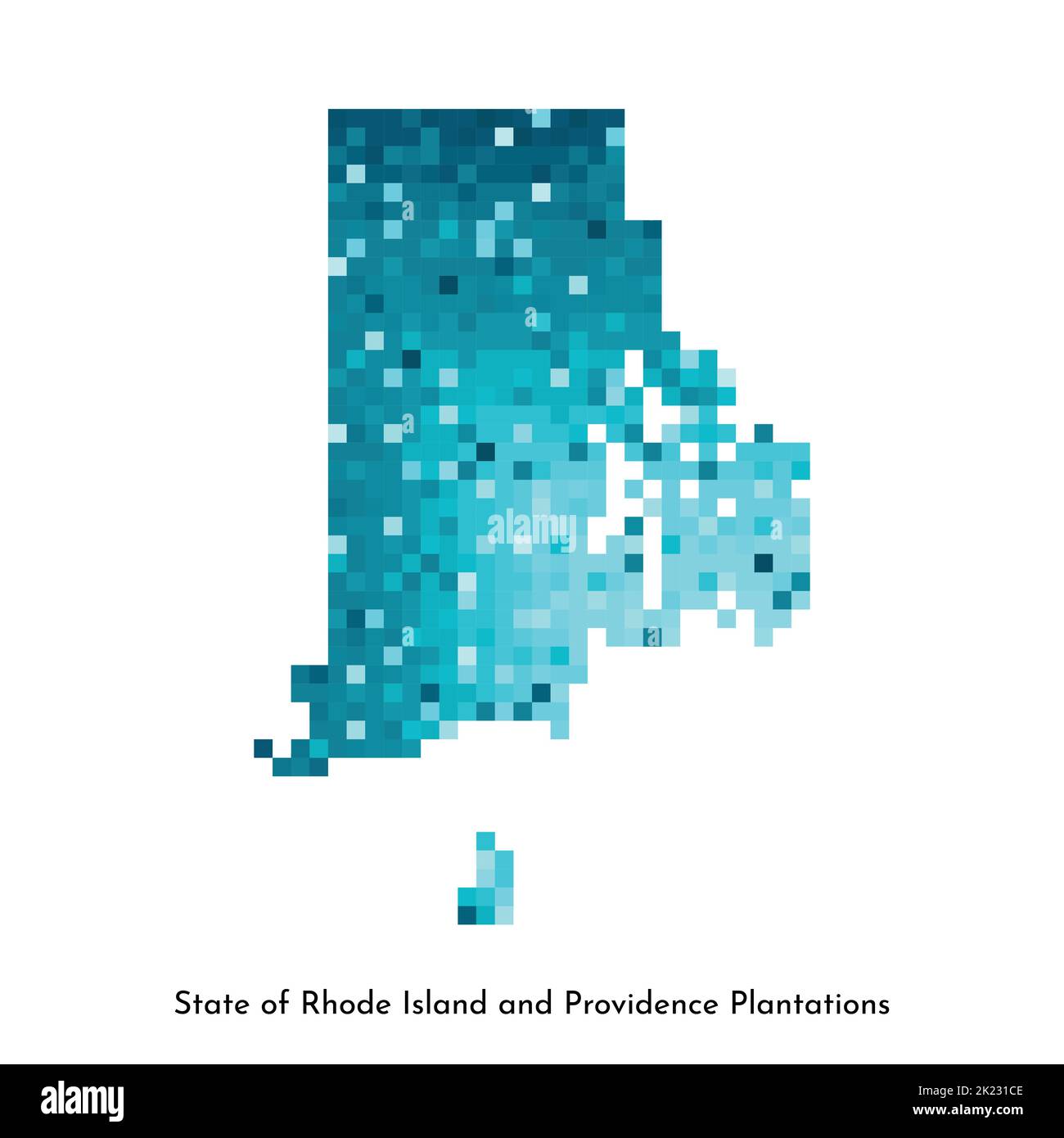Vektor isolierte geometrische Illustration mit eisblauen Bereich der USA - State of Rhode Island Karte. Pixel-Art-Stil für NFT-Vorlage. Schlichtes buntes Logo w Stock Vektor