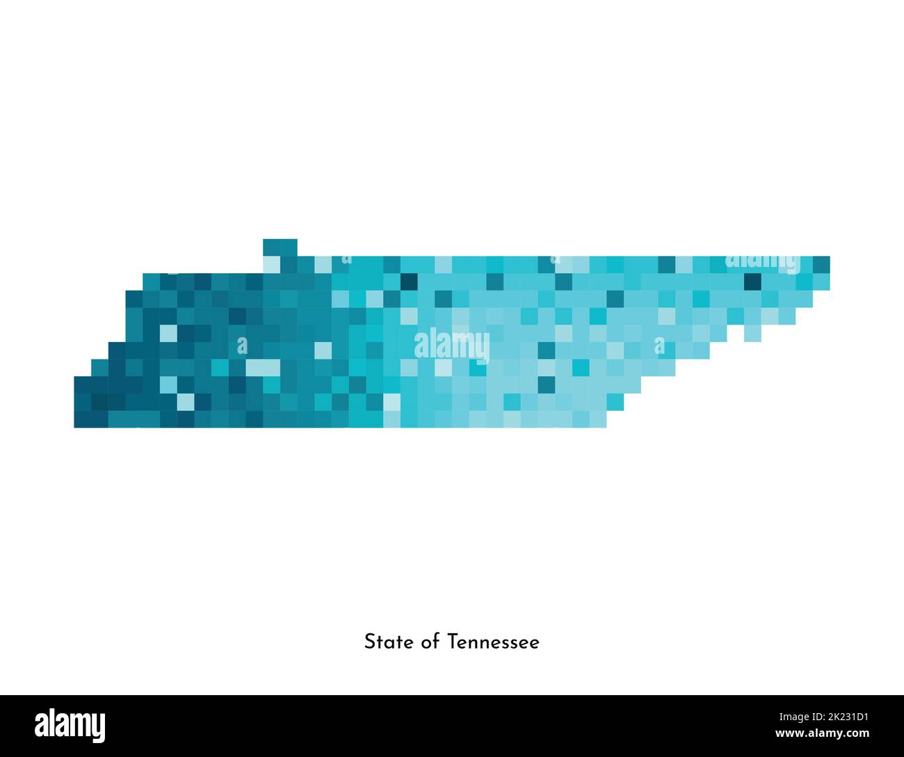 Vektor isolierte geometrische Illustration mit eisblauen Bereich der USA - State of Tennessee Karte. Pixel-Art-Stil für NFT-Vorlage. Einfaches buntes Logo mit Stock Vektor