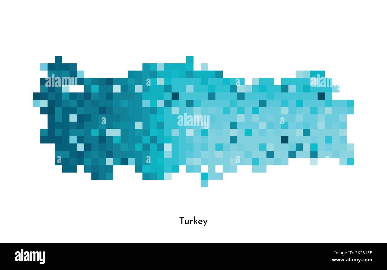 Vektor isolierte geometrische Illustration mit einfacher eisblauer Form der Türkei Karte. Pixel-Art-Stil für NFT-Vorlage. Gepunktetes Logo mit Verlaufsstruktur f Stock Vektor