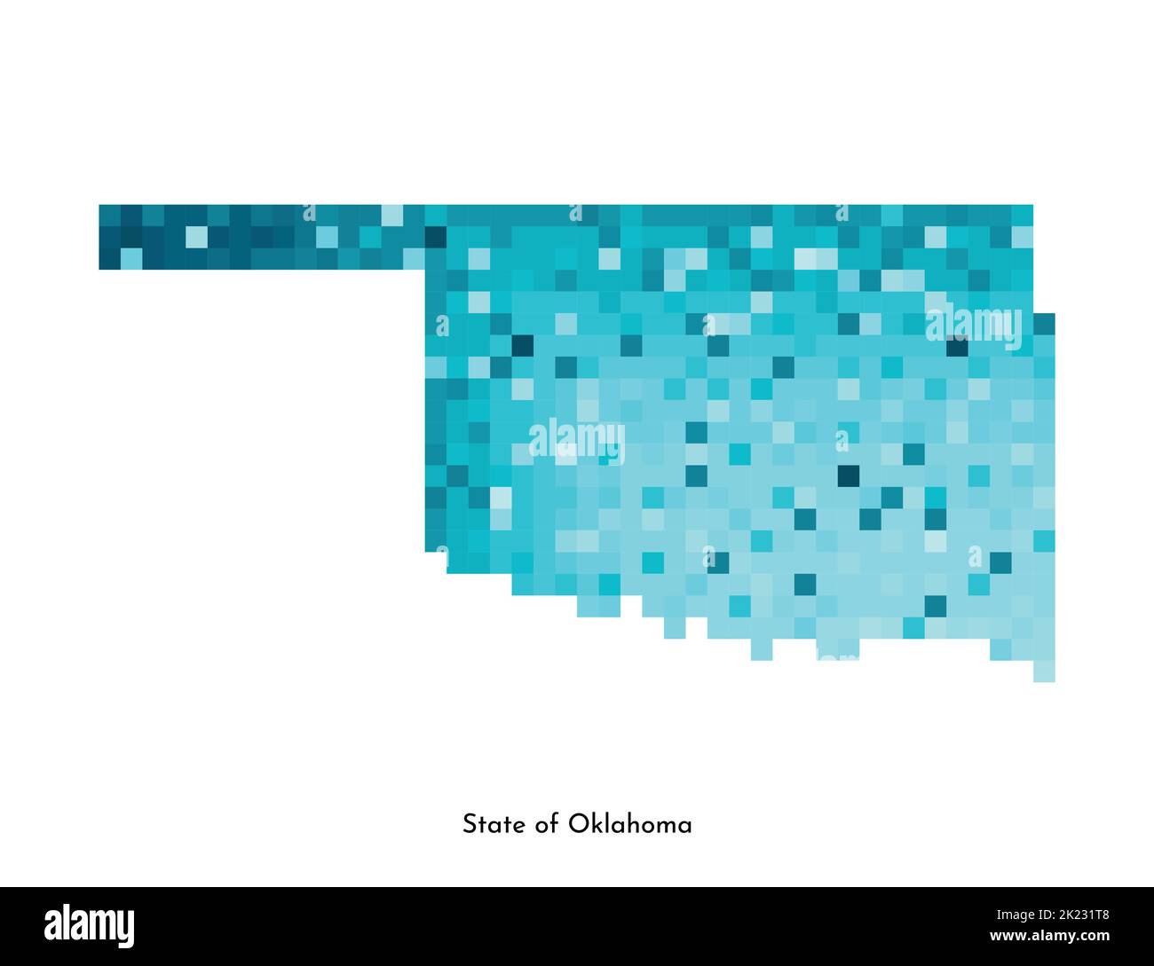 Vektor isolierte geometrische Illustration mit eisblauem Gebiet der USA - State of Oklahoma Karte. Pixel-Art-Stil für NFT-Vorlage. Einfaches buntes Logo mit Stock Vektor