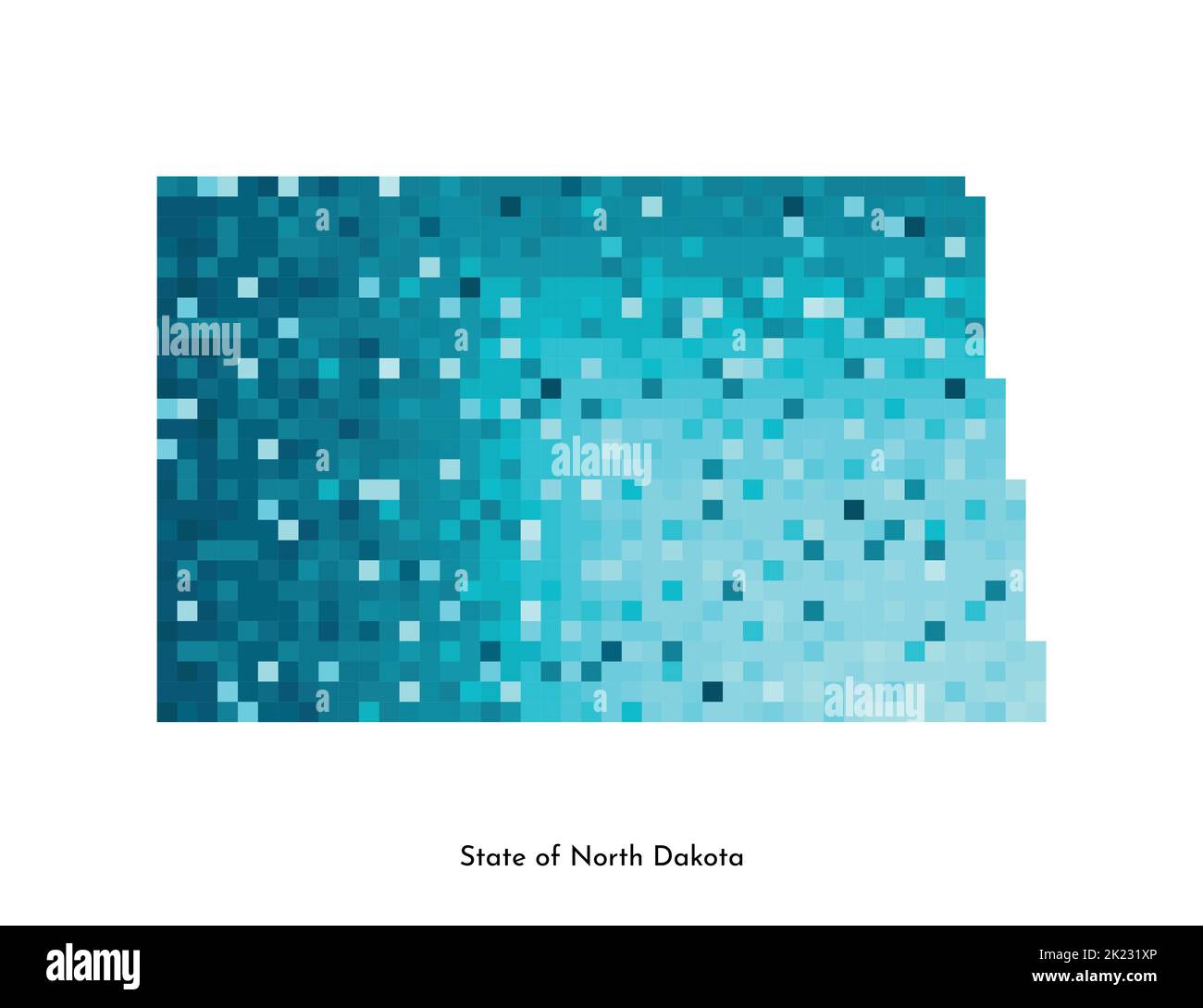 Vektor isolierte geometrische Illustration mit eisigen blauen Bereich der USA - State of North Dakota Karte. Pixel-Art-Stil für NFT-Vorlage. Schlichtes buntes Logo w Stock Vektor