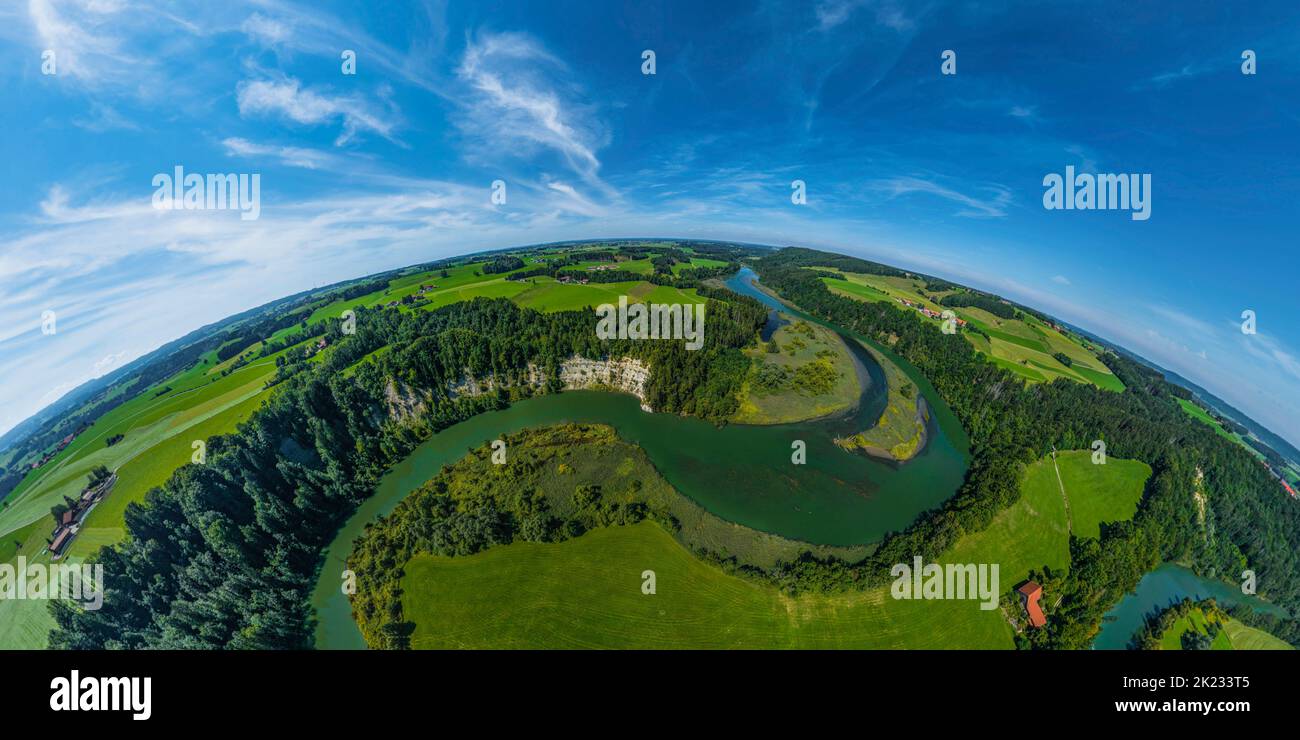 Luftaufnahme zur spektakulären Iller-Durchbruche bei Altusried im bayerischen Allgäu Stockfoto