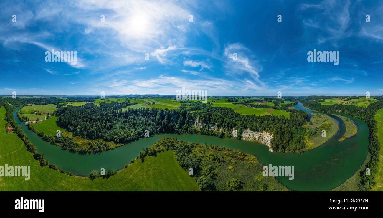 Luftaufnahme zur spektakulären Iller-Durchbruche bei Altusried im bayerischen Allgäu Stockfoto