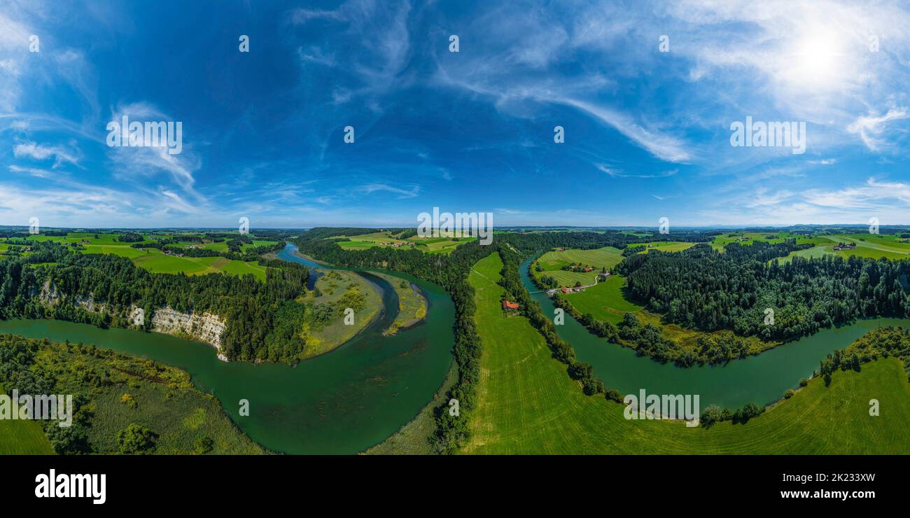 Luftaufnahme zur spektakulären Iller-Durchbruche bei Altusried im bayerischen Allgäu Stockfoto