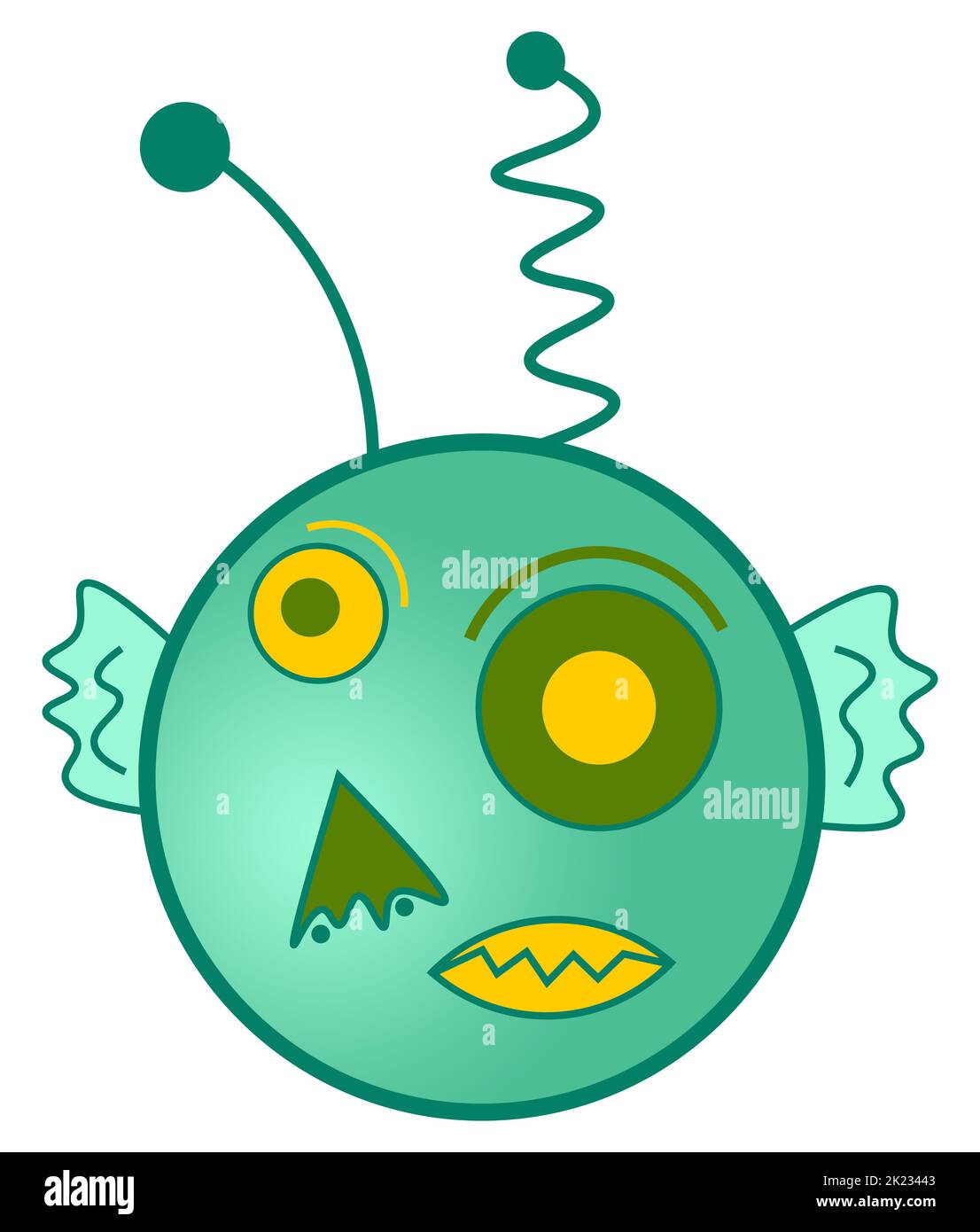 Alien Face Türkis Grün Gelb Stockfoto