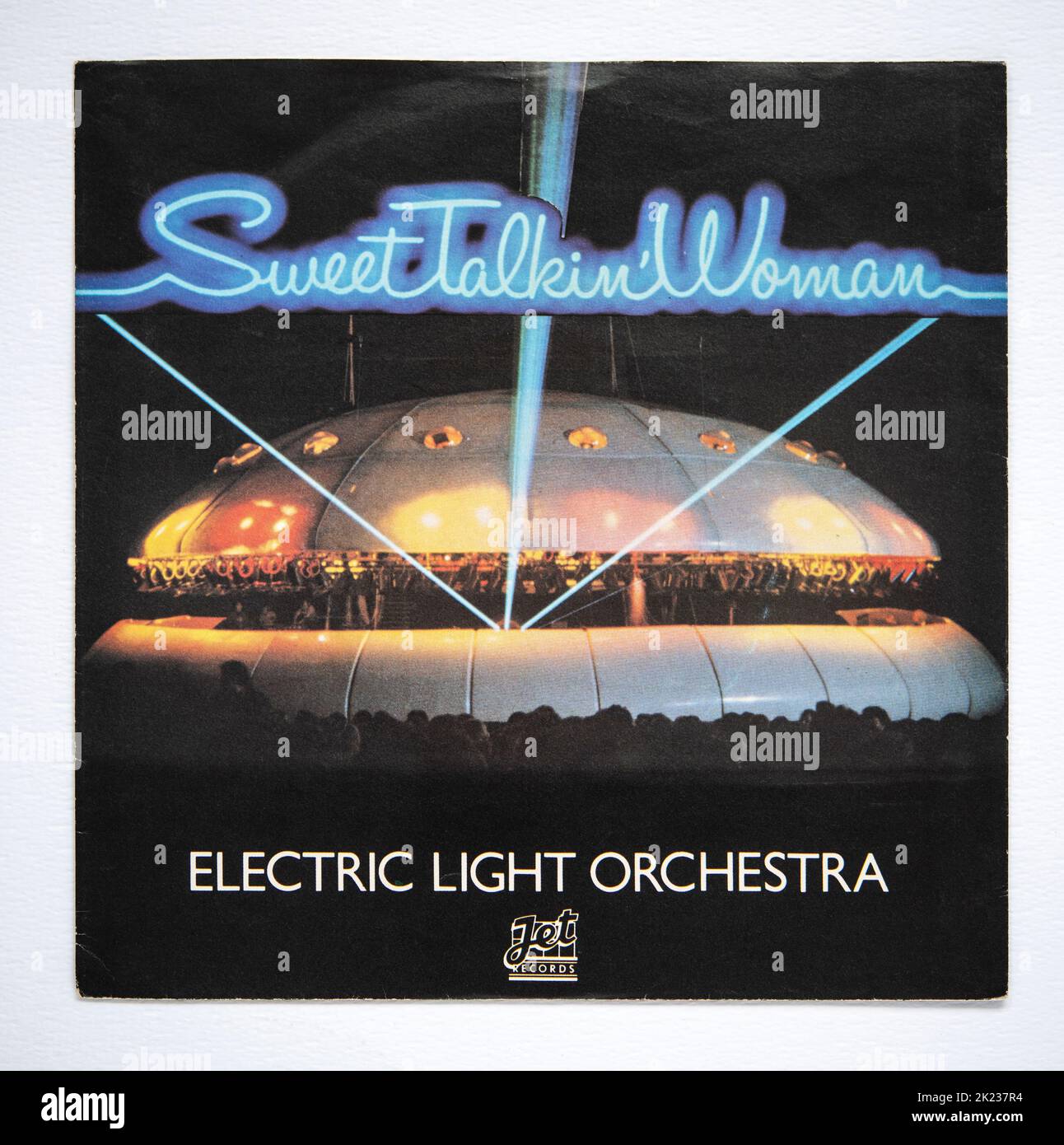 Bildercover der sieben-Zoll-Single-Version von Sweet Talkin' Woman von ELO, die 1978 veröffentlicht wurde. Stockfoto
