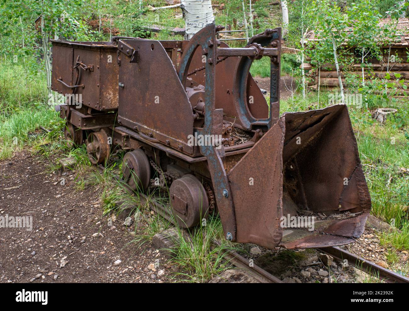 Mucker, Autoladen von Erz in Autos, Miners Park in Bullion City, Canyon of Gold, Bullion Canyon, Tushar Mountains, Fishlake National Forest, In der Nähe von Marysvale, Utah, USA Stockfoto