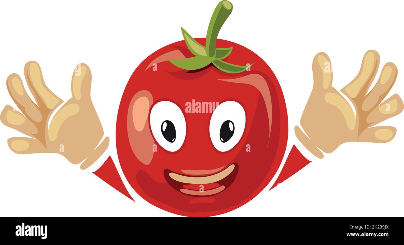 Lustige süße Tomate mit lächelndem Gesicht. Cartoon-Maskottchen Stock Vektor