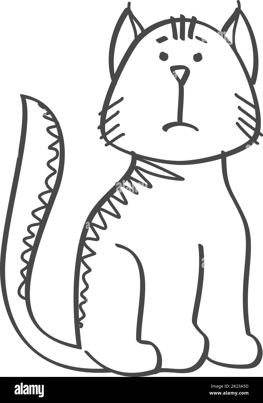 Niedliche Katze Zeichnung. Traurige kleine Kätzchen-Skizze Stock Vektor