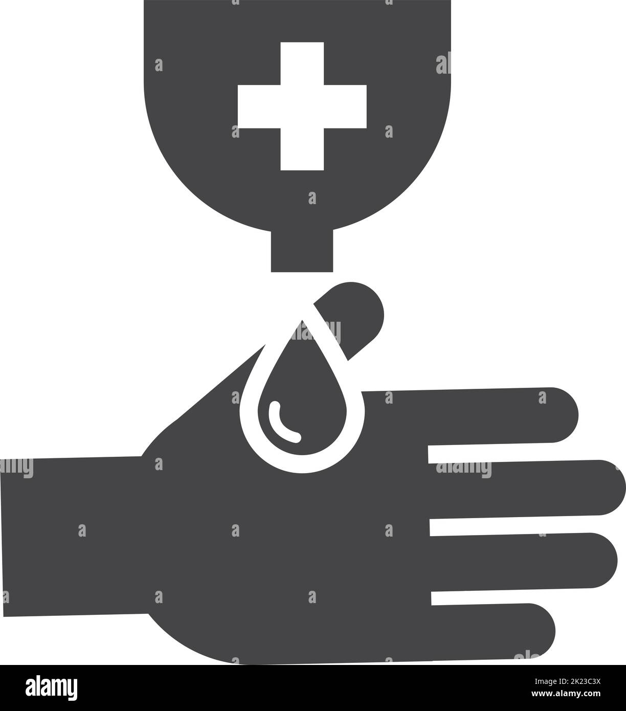 Symbol für Händedesinfektionsmittel. Schwarzes Hygienesymbol. Bakterienschutz Stock Vektor