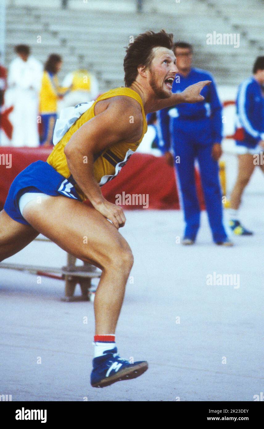KENTH ELDEBRINK Schwedischer Athlet im Herren Speerwurf am Abend gewann eine Bronzemedaille bei den olympischen sommerspielen 1984 in Los Angeles Stockfoto
