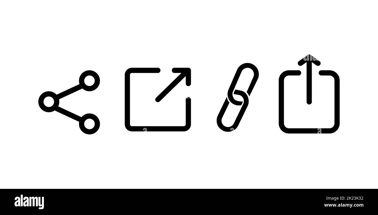 Link, Share Link, externer Link schwarz runde Tasten gesetzt. Webdesign. Vektorzeichen. Stock Vektor