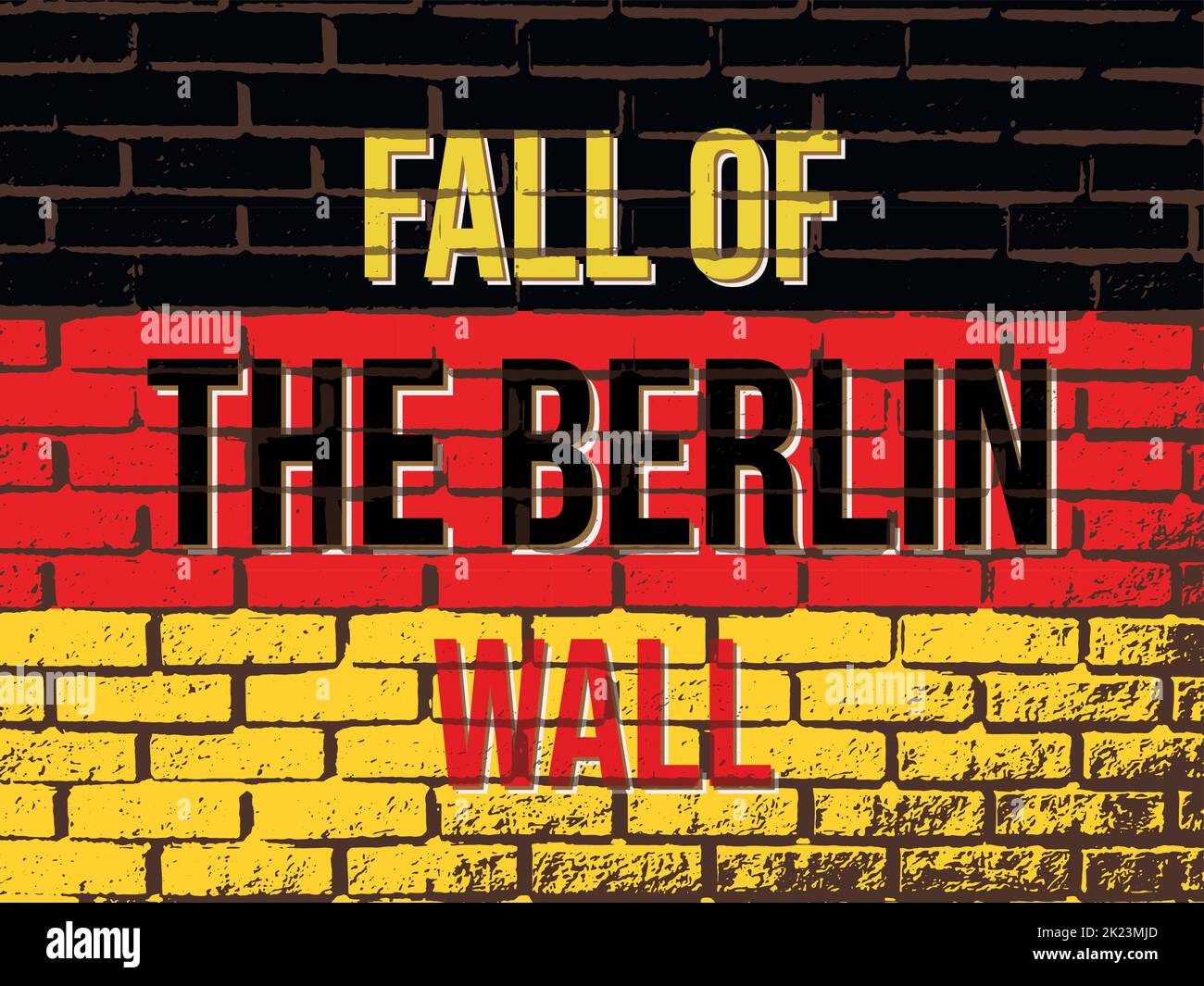Ziegelmauer mit deutscher Flagge mit Inschrift der Fall der berliner Mauer Stock Vektor