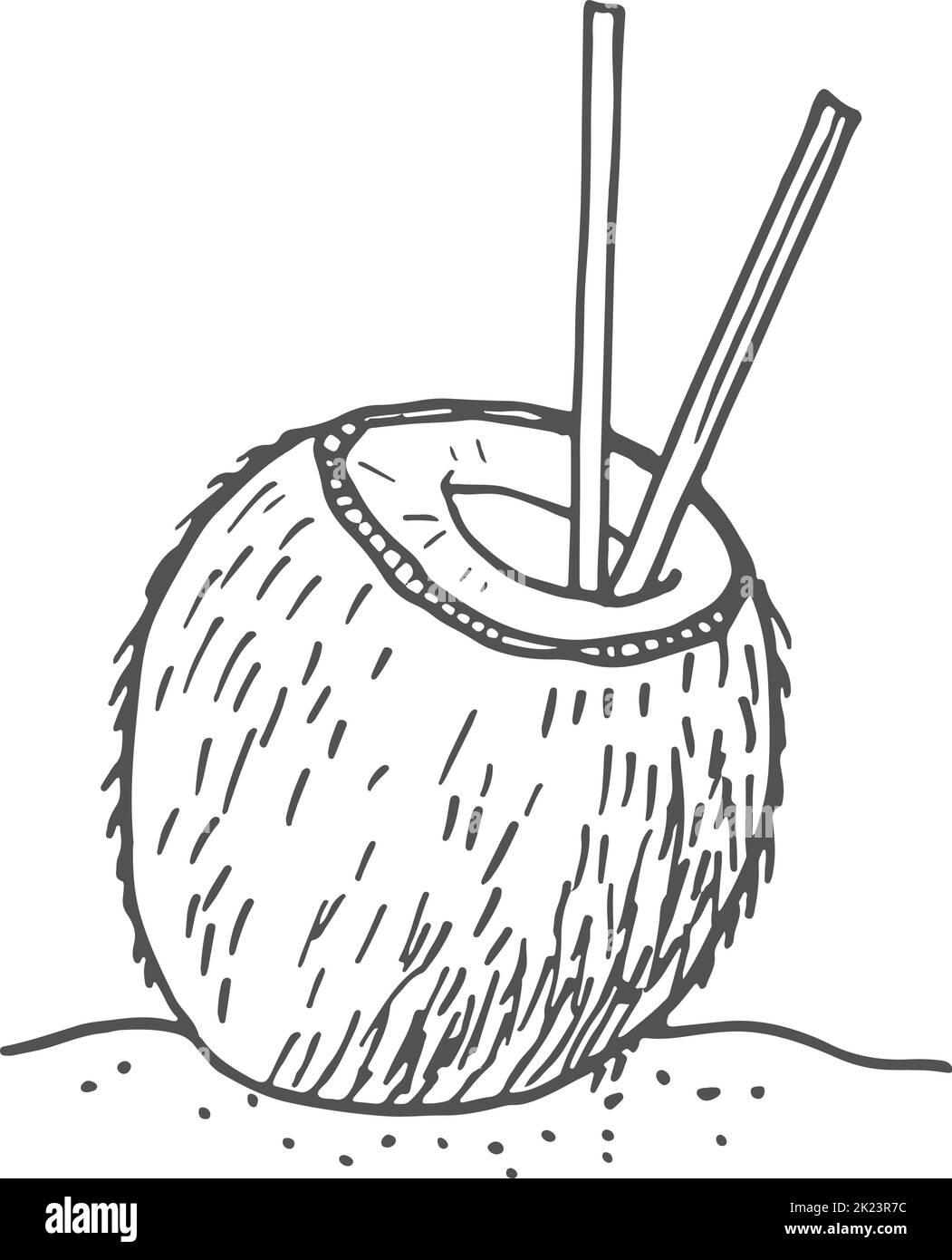Skizze für Kokosnusscocktail. Symbol für Erfrischungen im Resort Stock Vektor