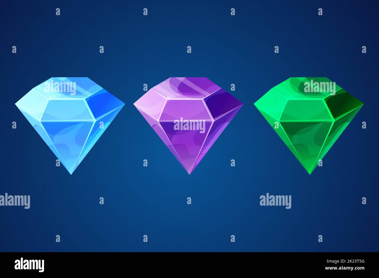 Diamant-Set Spiel Edelstein glänzenden Stein im Cartoon-Stil auf dem Hintergrund isoliert. Schmuck, Schatz ui-Element. Vektorgrafik Stock Vektor