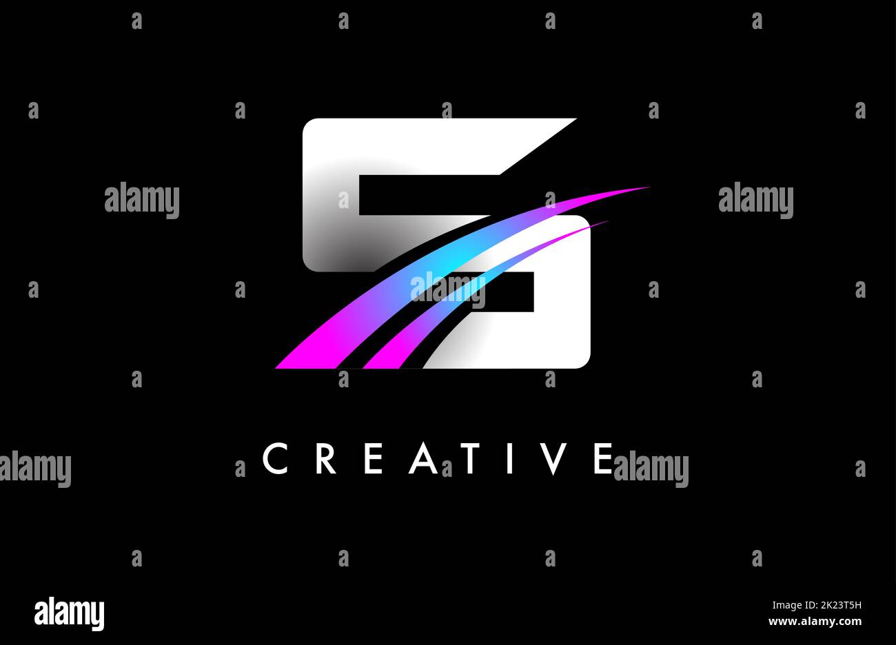 Letter S Logo Design Vektor mit geschwungenen lila blauen Swoosh Linien und kreativen Look. Elegante Initial Modern S Logo Icon Idee Vektor Illustration. Stock Vektor
