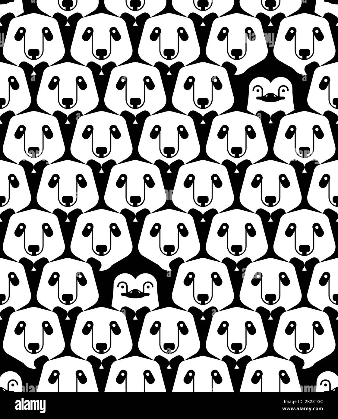 Pinguin unter Pandas Muster nahtlos. Panda Hintergrund. Tierische Textur Stock Vektor