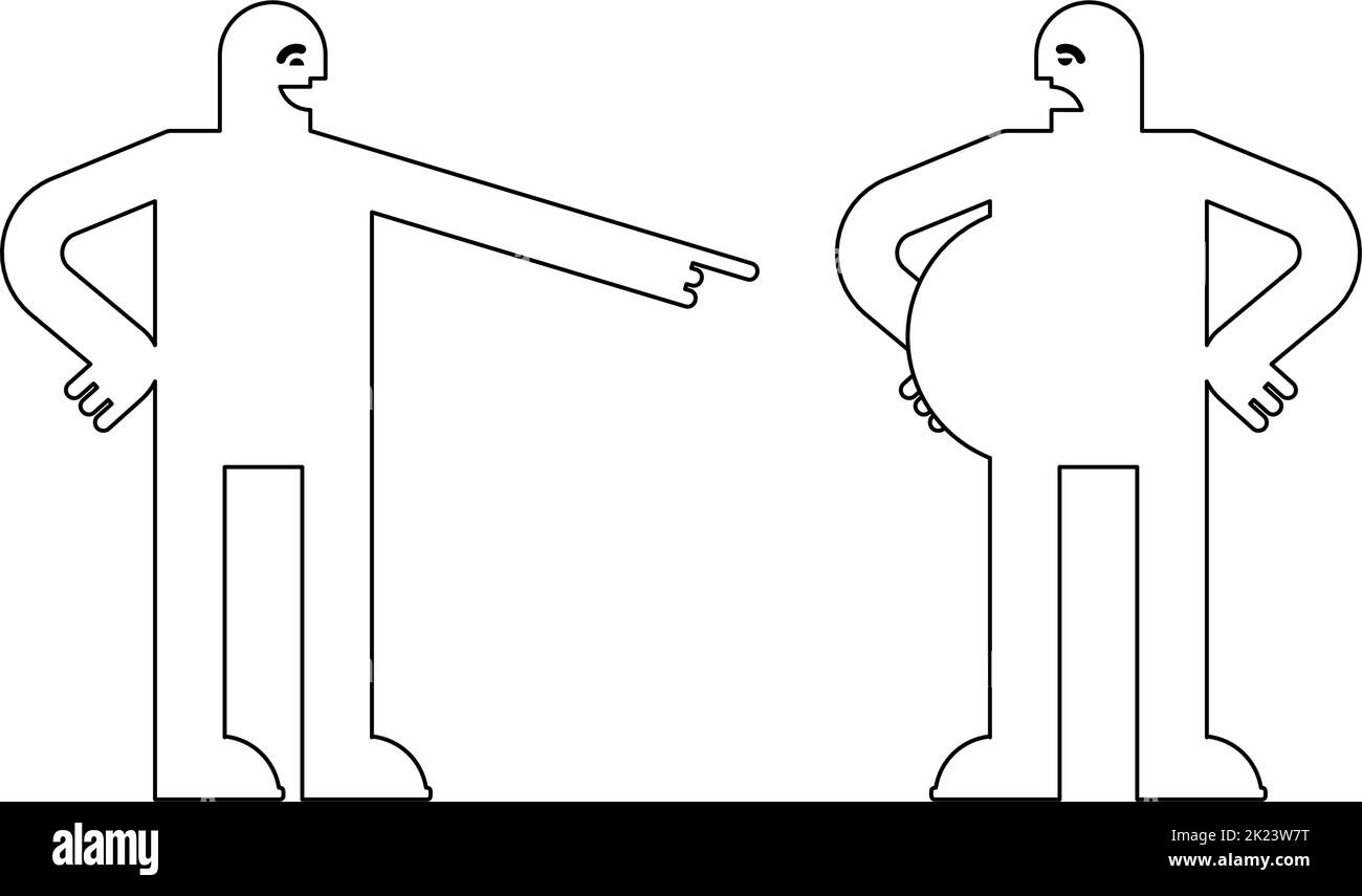 Guy lacht über den fetten jungen Mann. Schämen Sie sich, dicke Menschen Stock Vektor