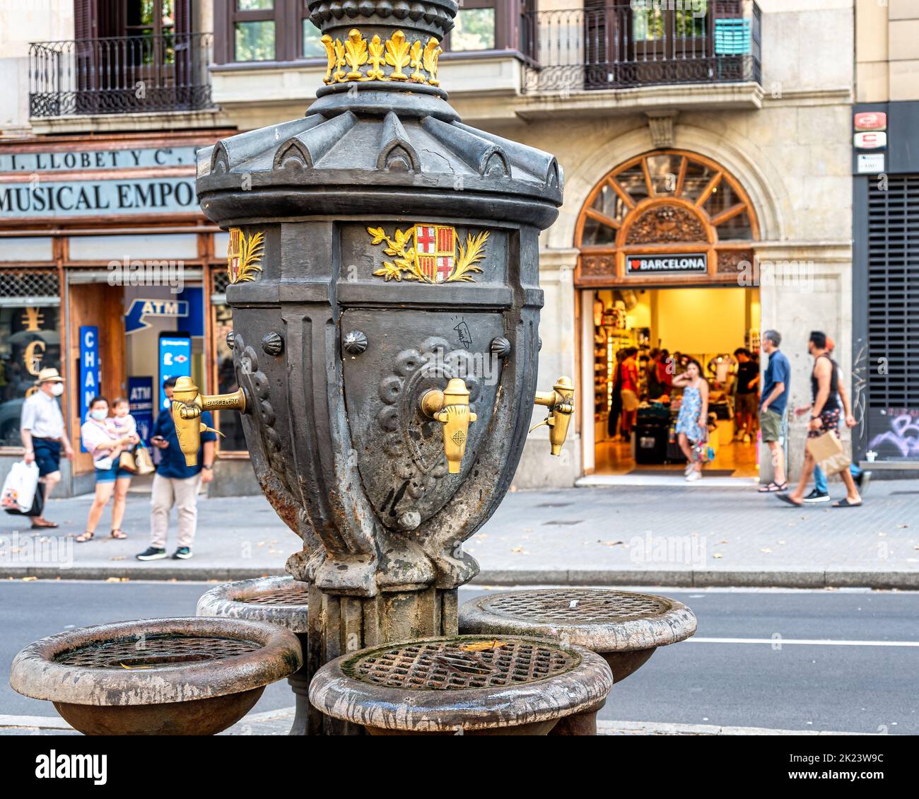 La Rambla. Kolonialer Springbrunnen, Barcelona Stockfoto