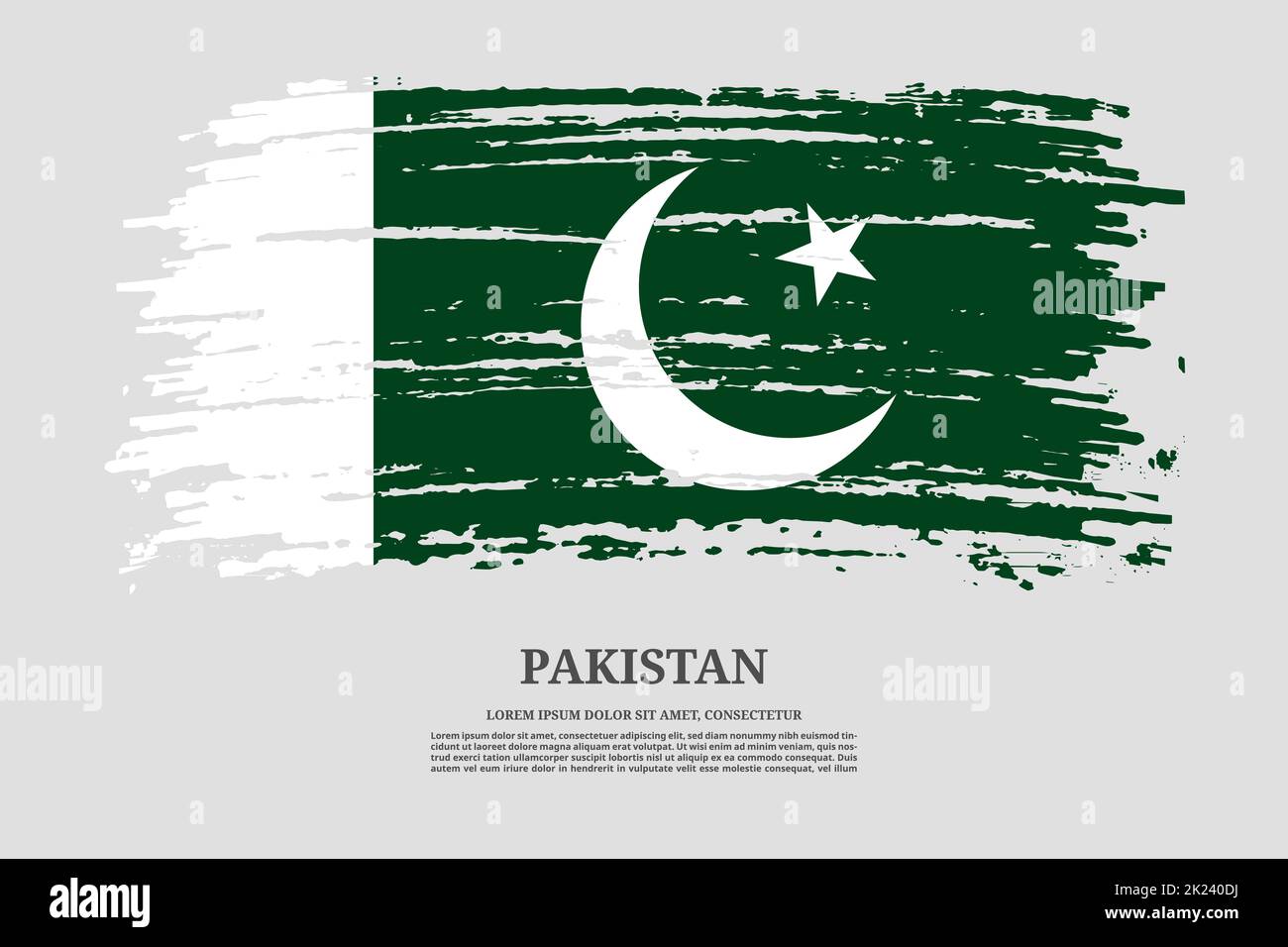 Pakistanische Flagge mit Pinselstrich-Effekt und Informationstextplakat, Vektorhintergrund Stock Vektor